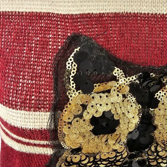 Candy Cane Stripe Top Long Sleeve Sequined Owl Lightweight Loose Knit Womens M - Picture 6 of 6